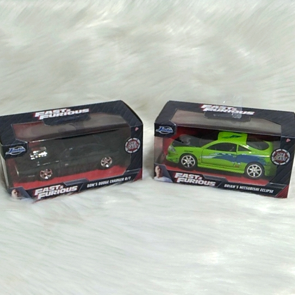 (A-1) NWT Fast & Furious Doms Dodge Charger & Brians Mitsubishi Eclipse Bundle